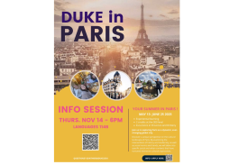 Duke in Paris info session flyer with picture of Eiffel Tower